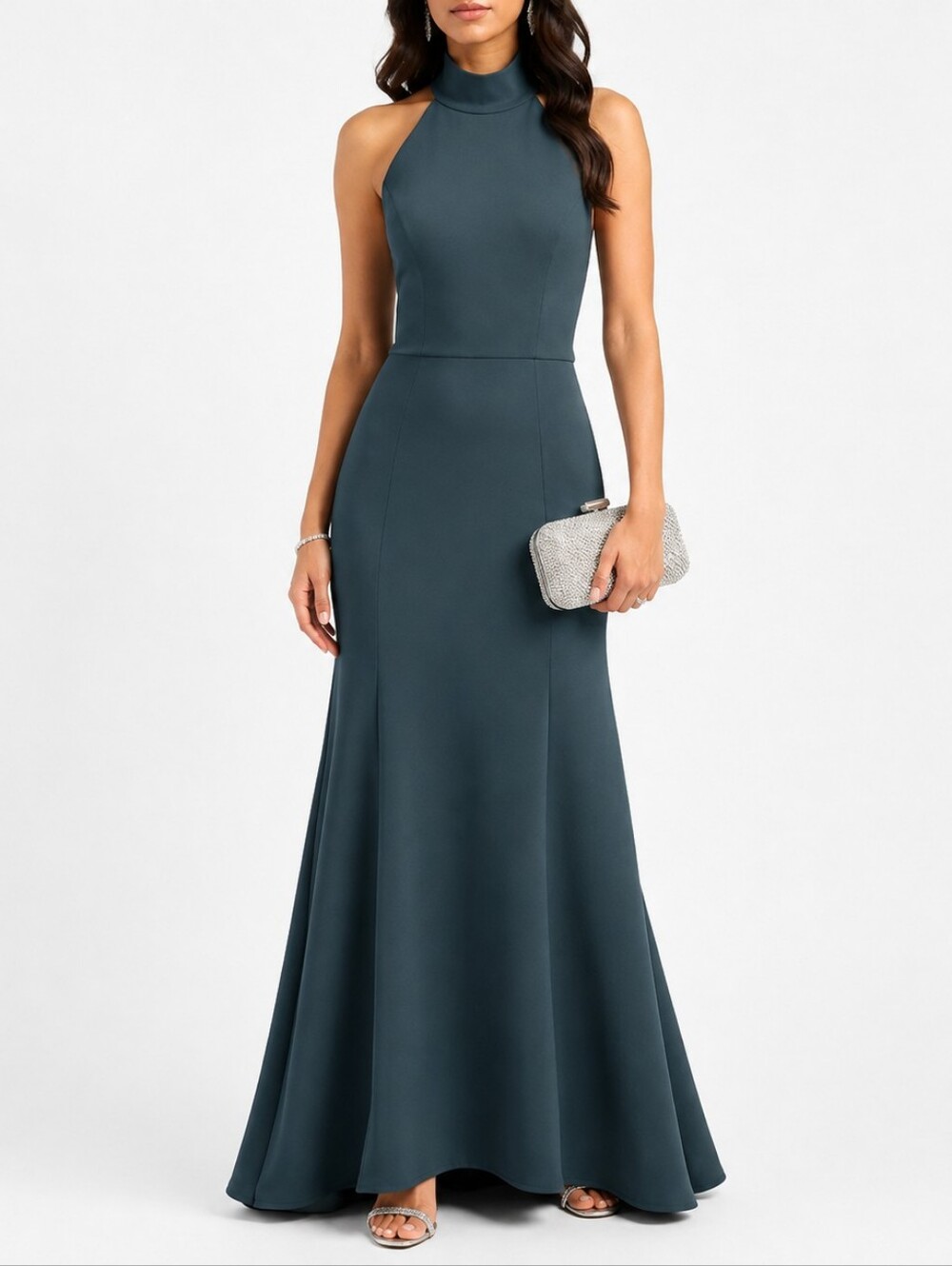 Pre-loved Jenny Yoo Petra Storm Gray Open-Back Halter Maxi Dress